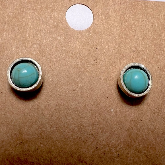 Turquoise Simulant Silver Tone Stud Earrings - Picture 1 of 2
